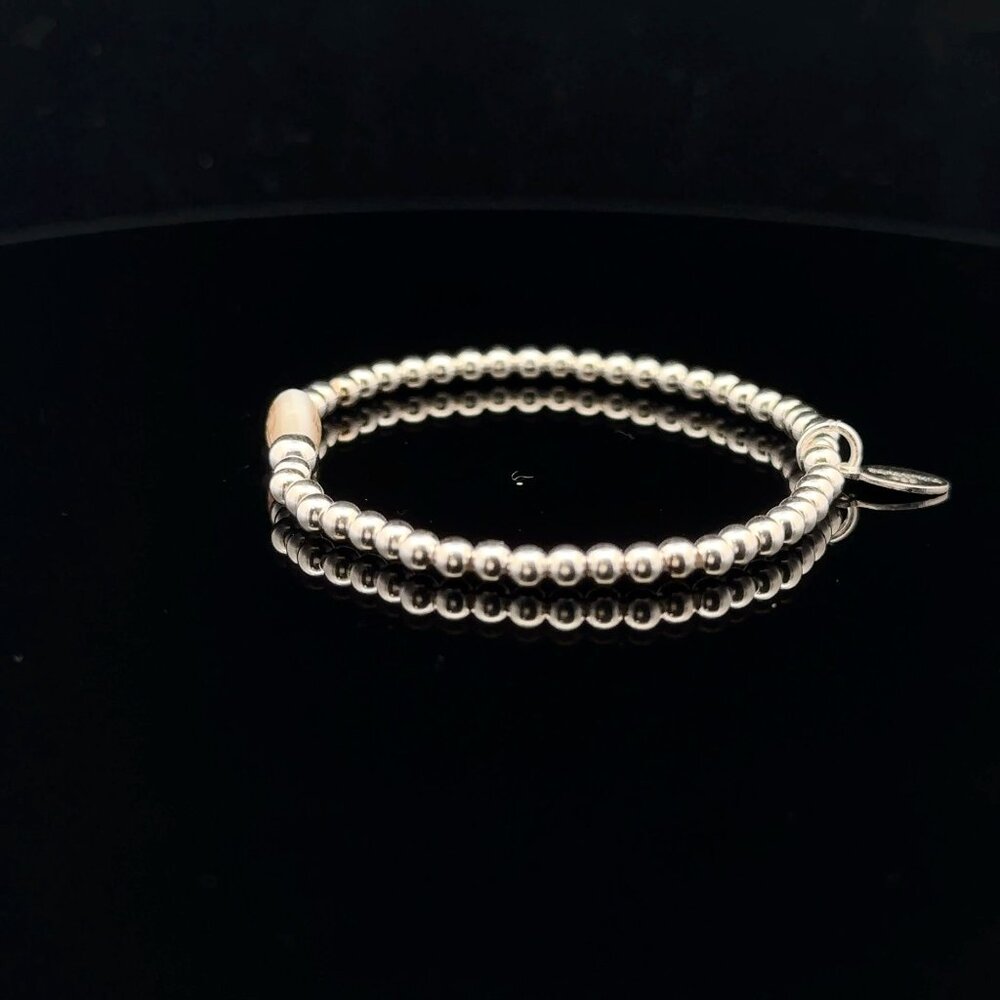925 Sterling Silver Beaded Stretch Stacking Bracelet MOP Letter Initial R - Picture 4 of 5